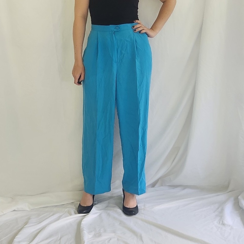 90s Bright Blue Silk Pants
